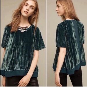 Maeve Emeral Green Crushed Velvet Swing Top Extra Small XS Oversized